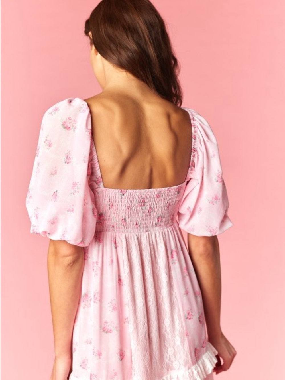 Pink Lace Tiered Maxi Dress with Puff Sleeves - Picture 11 of 14